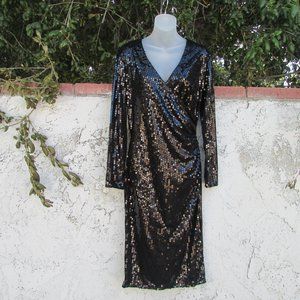 Midnight Glow black faux wrap sequin dress 12